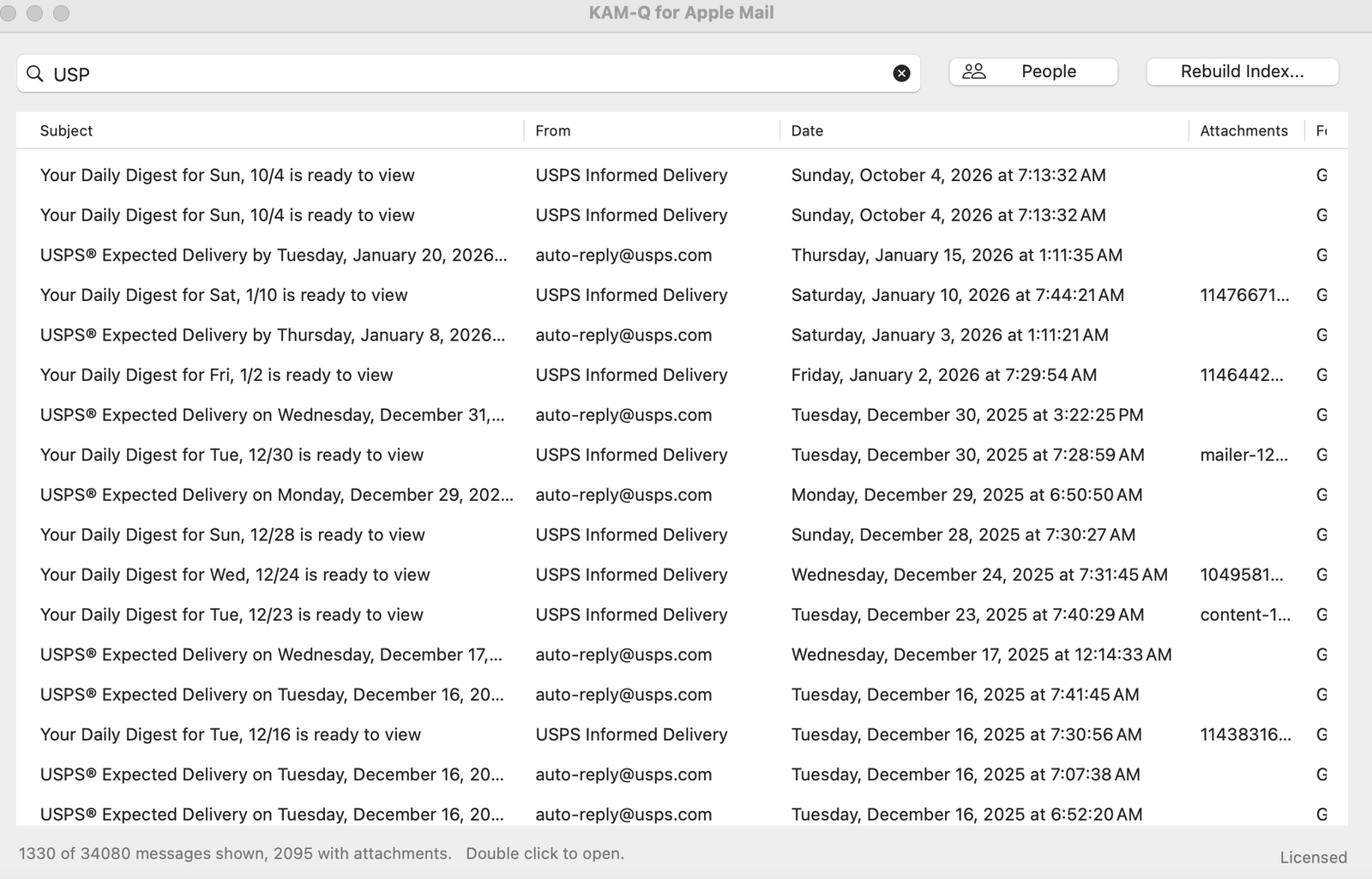 KAM-Q for Apple Mail searching a mailbox
